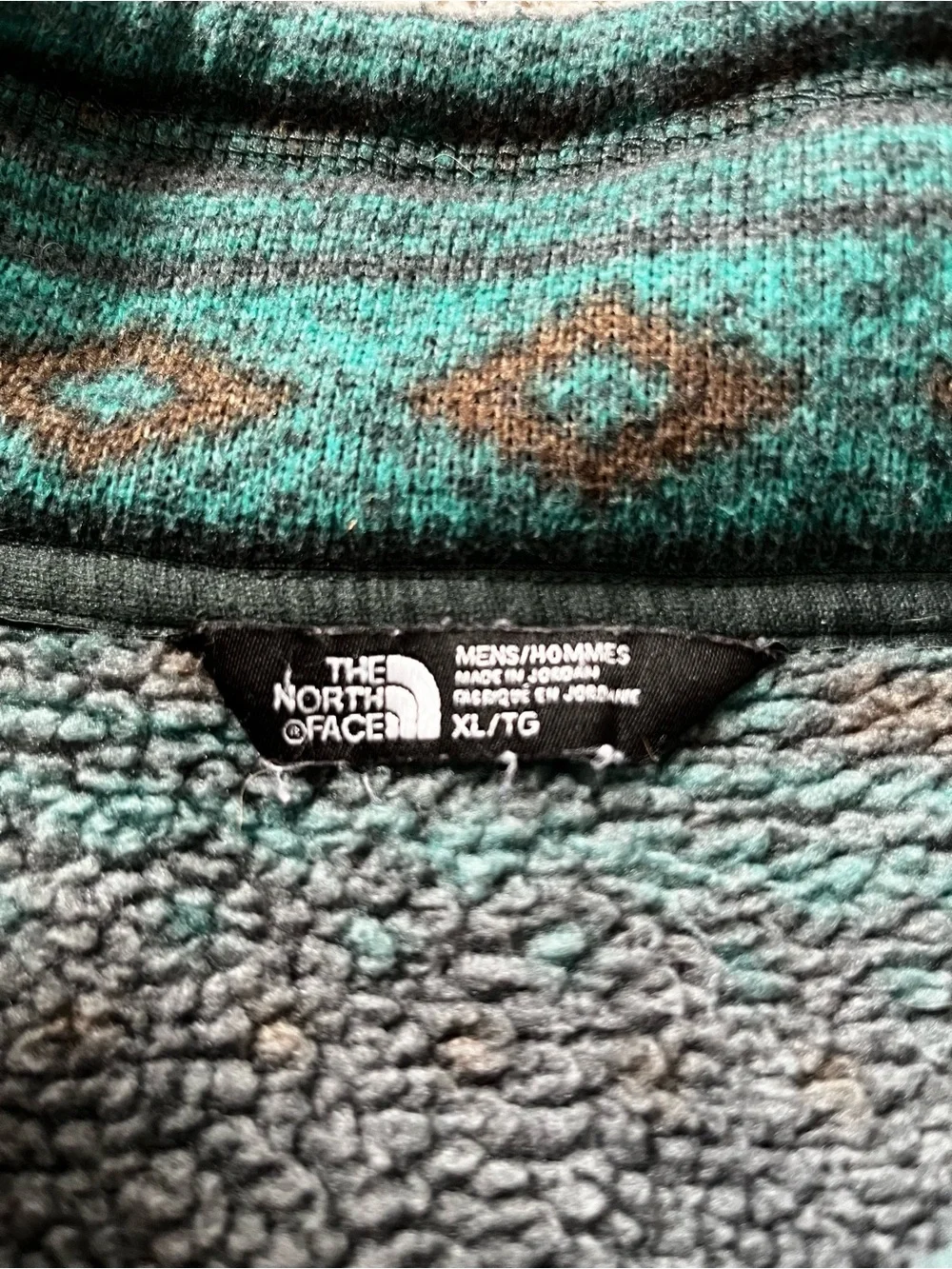 The North Face Zip-Up Sweater in Teal and Charcoal Pattern - Men’s Size XL